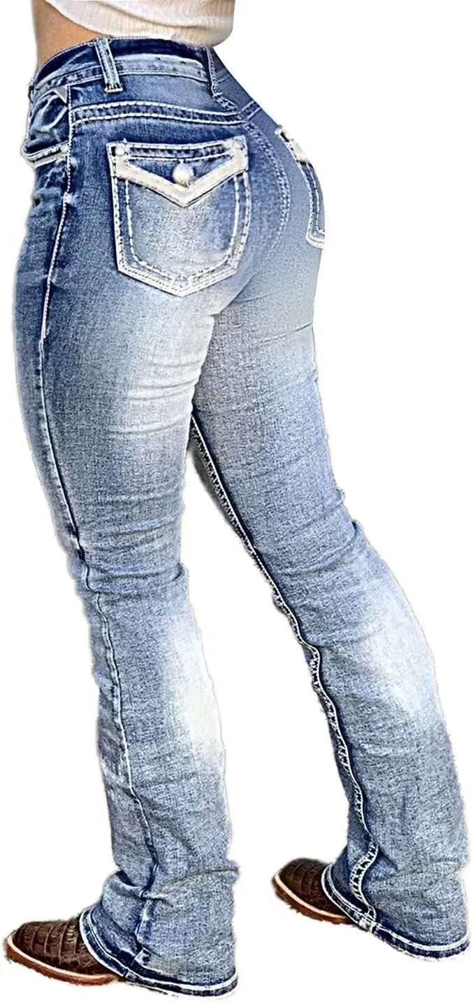 Flamingals Boot Cut Jeans for Women - Trendy Stretch Denim Pants With Butt Lifting and Tummy Control Features