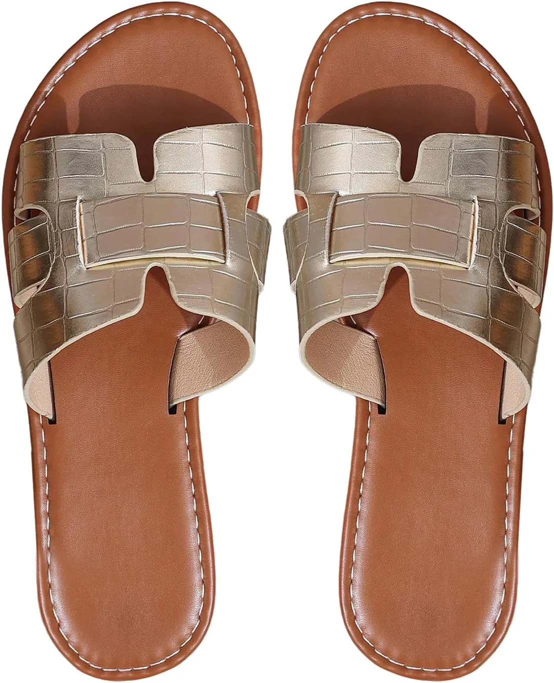Floerns Women's Studded Cut Out Flat Sandal Open Toe Leather Slip on Beach Shoes