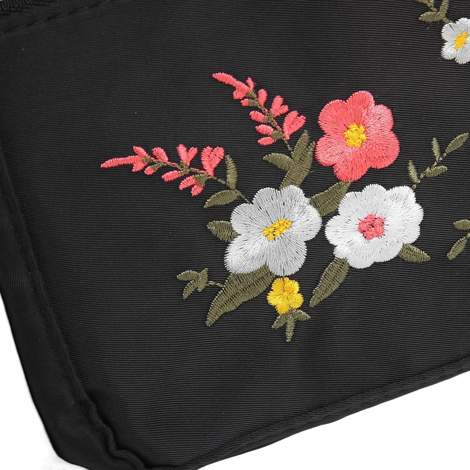 Floral Embroidered Messenger Bag Water Prevent Nylon Large Capacity Adjustable Shoulder Bag for Women