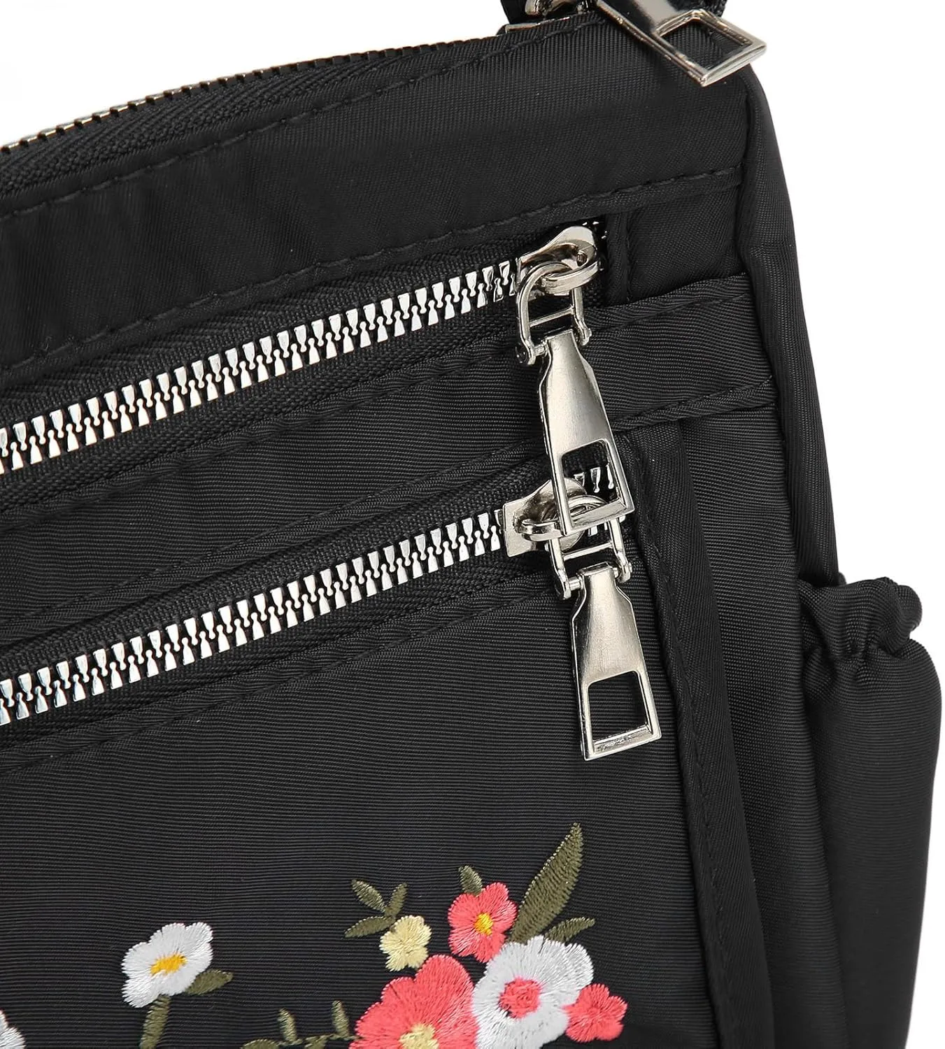Floral Embroidered Messenger Bag Water Prevent Nylon Large Capacity Adjustable Shoulder Bag for Women