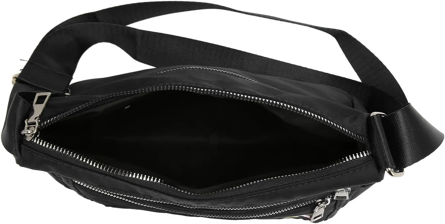 Floral Embroidered Messenger Bag Water Prevent Nylon Large Capacity Adjustable Shoulder Bag for Women