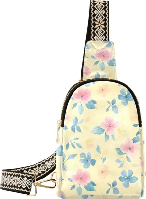 Flower Yellow Mini Crossbody Bag with Full-Print PU Leather Fashion Waist Pack with Adjustable Strap & Card Holder Great for Hiking Fishing Beach Travel & More