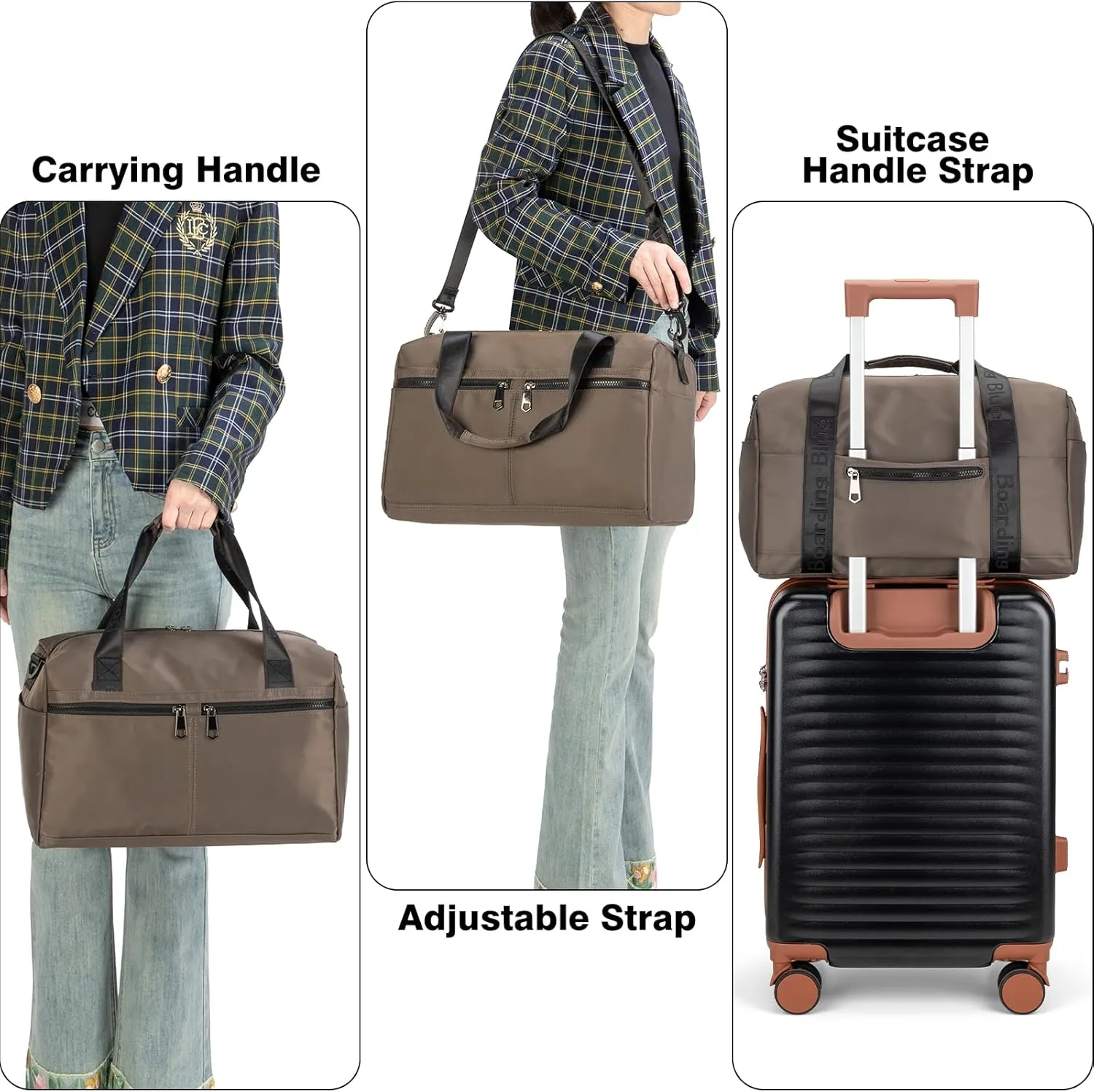 For United Airline 17x10x9 Inches Personal Item Underseat Travel duffle bag, ports Tote Gym Bag,Shoulder Weekender Overnight Bag (Beige)