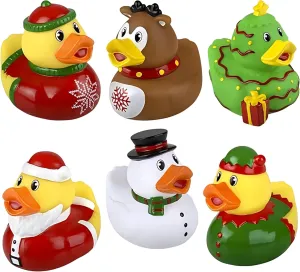 Forest & Twelfth Christmas Rubber Ducks, Set of 6 Holiday Decor 3.25 Inch Rubber Duckies, Bathtub Toys, Xmas Party Decorations, Carnival, Jeep Ducking, Party Favors, Stocking Fillers for Boys & Girls