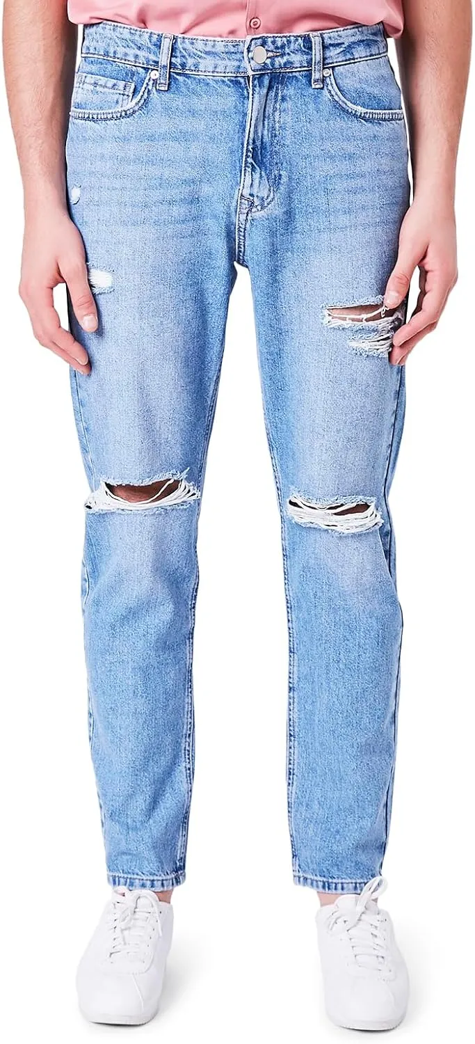 Forever 21 Men's Distressed Straight-Leg Jeans