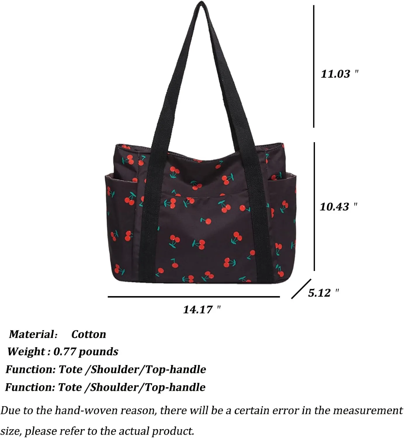 FOTN Cherry Tote Bag for Women, Everyday Work Tote,Large CanvasTote Purse with Multiple Pockets for Travel Daily Use