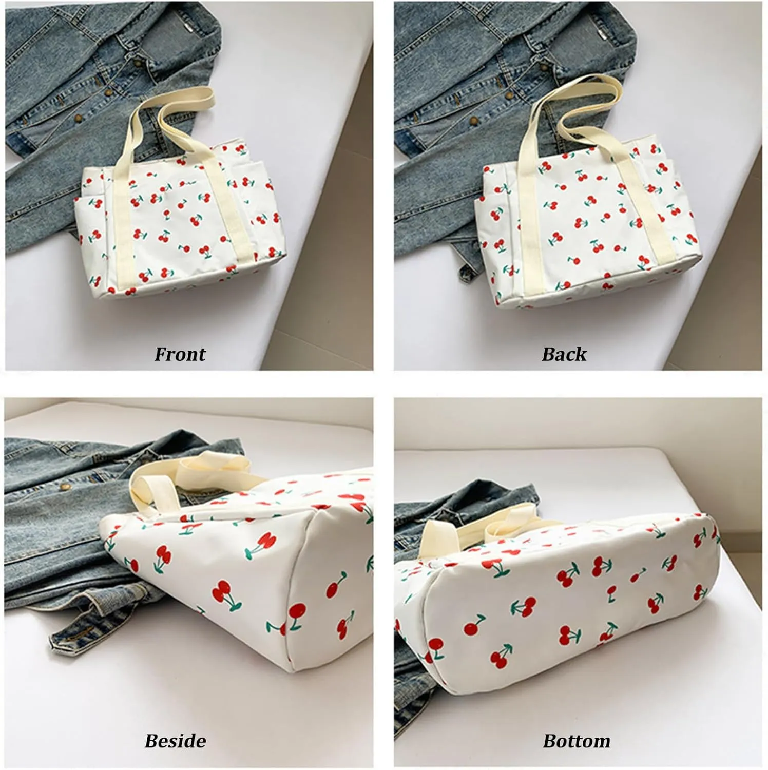 FOTN Cherry Tote Bag for Women, Everyday Work Tote,Large CanvasTote Purse with Multiple Pockets for Travel Daily Use