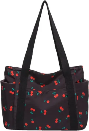 FOTN Cherry Tote Bag for Women, Everyday Work Tote,Large CanvasTote Purse with Multiple Pockets for Travel Daily Use