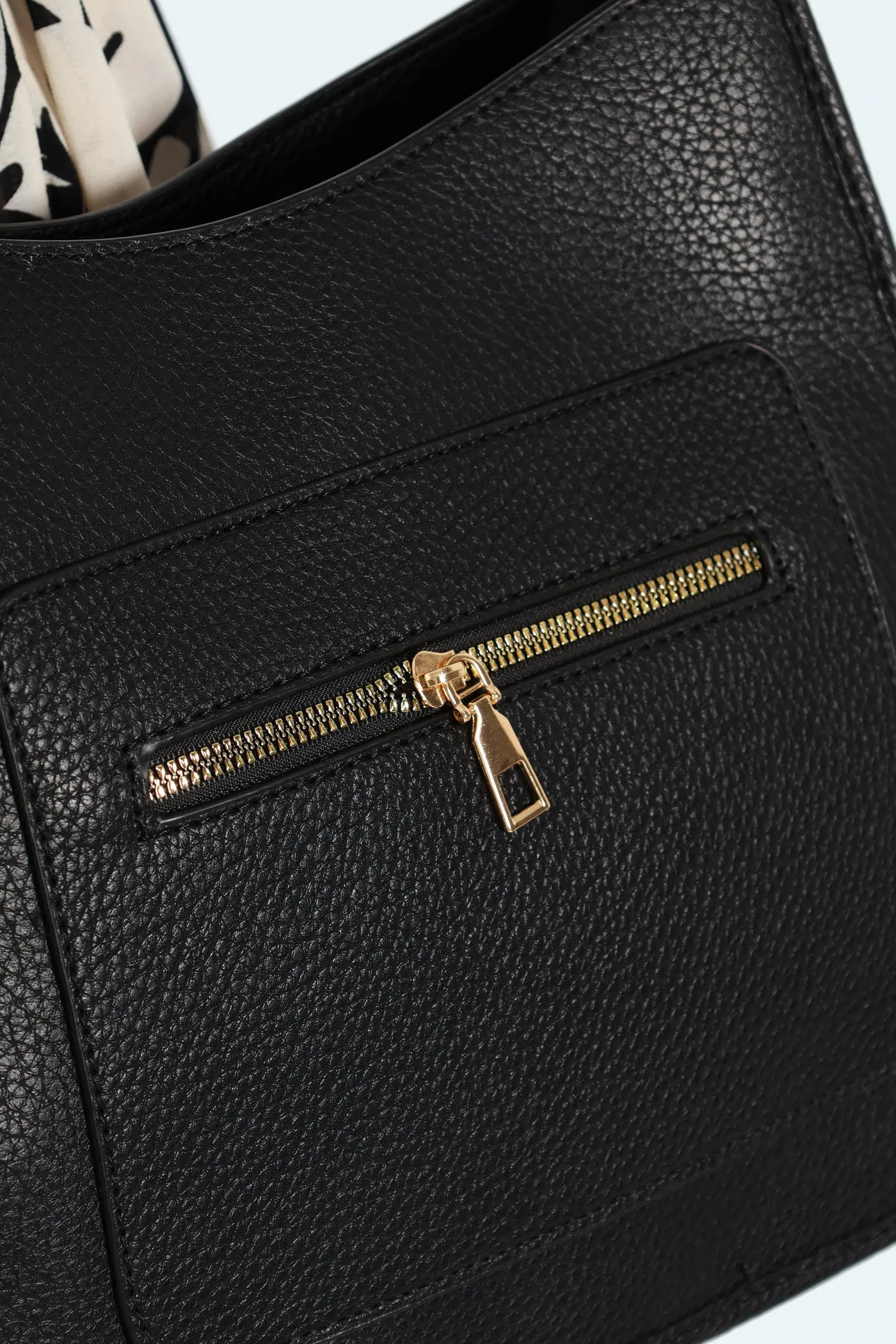 Front Zip Pocket Webbing Strap Crossbody Bag - Black