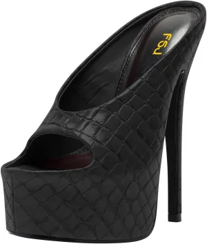 FSJ Women Platform High Stiletto Heels Open Toe Slip On Sandals Embossed Crocodile Effect Pumps Shoes for Sexy Dress Wedding Party Club Size 4-16 US