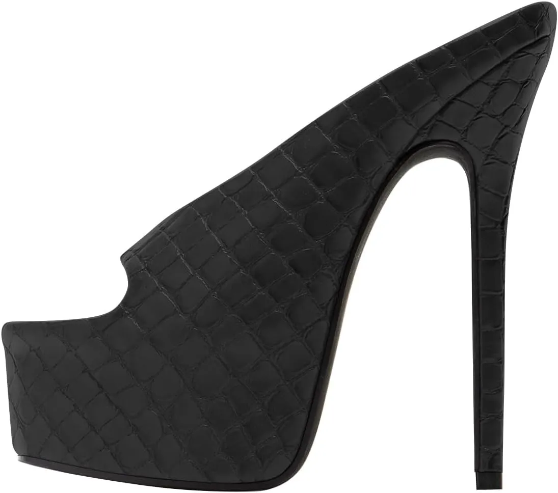 FSJ Women Platform High Stiletto Heels Open Toe Slip On Sandals Embossed Crocodile Effect Pumps Shoes for Sexy Dress Wedding Party Club Size 4-16 US