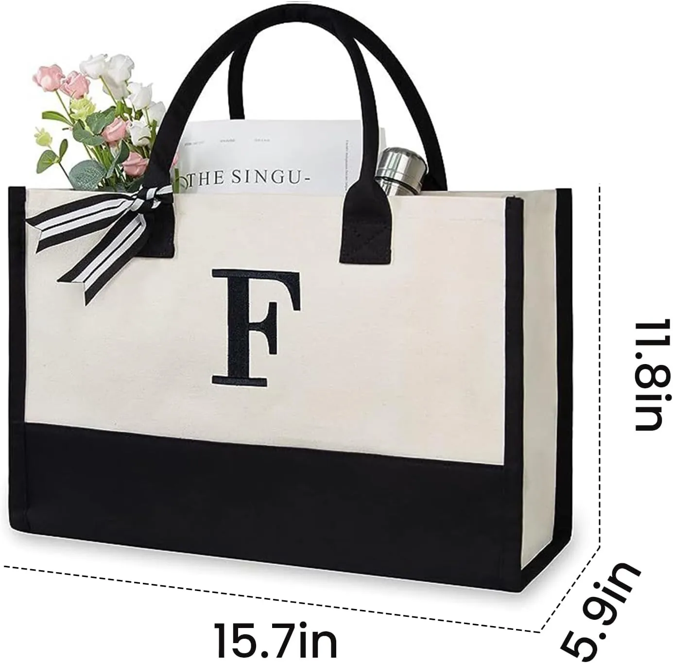 FUNSEED Canvas Tote Bag for Women, Letter Grocery Shopping Handbag