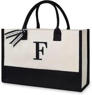 FUNSEED Canvas Tote Bag for Women, Letter Grocery Shopping Handbag