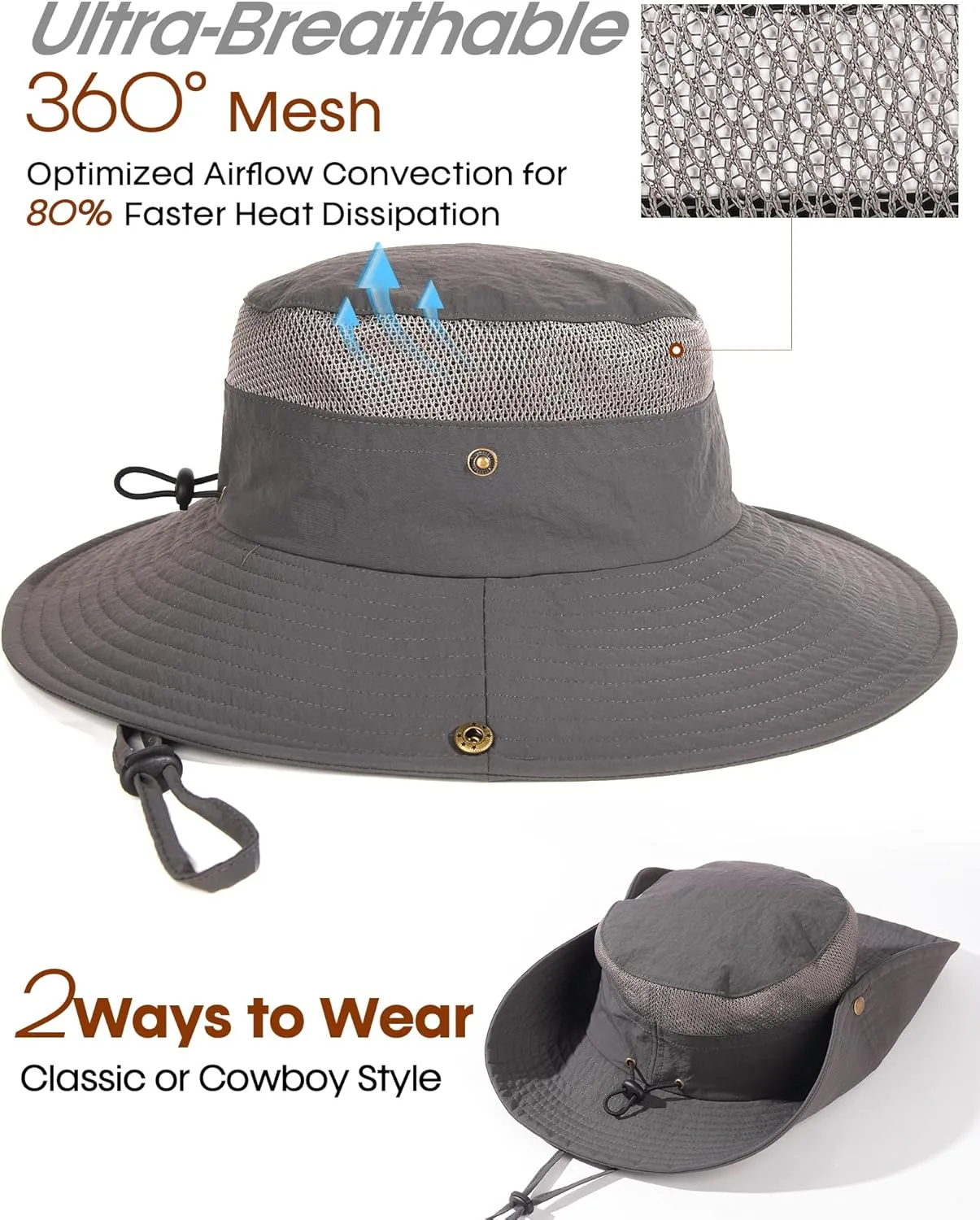 FURTALK Sun Hats for Men Women Fishing Hat UPF 80  Breathable Wide Brim Hiking Summer UV Protection Bucket Hats