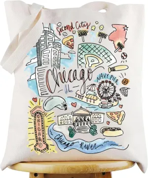 G2TUP Chicago Lllinois Travel Tote Bag Chicago Souvenir Gift Chicago Landmarks Shoulder Bag Chicago City Merch