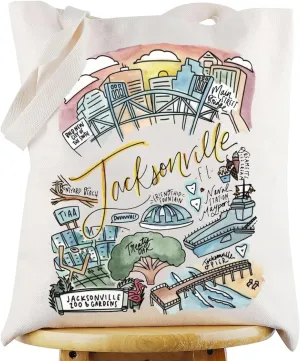 G2TUP Jacksonville Florida Travel Tote Bag Jacksonville Souvenir Gift Jacksonville Landmarks Shoulder Bag Jacksonville Merch