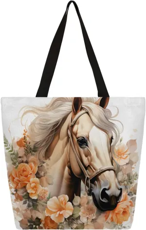 Garland Horse Large Capacity Canvas Tote Bag Stylish Handheld Shoulder Bag Reusable Shopping Bag for Work Travel Beach Trips Shopping