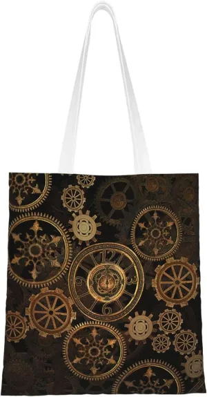 Gears Clock Bronze Century print Canvas Tote Bag for Women,Womens Purse Handbags for Travel Beach Nurse College Gift