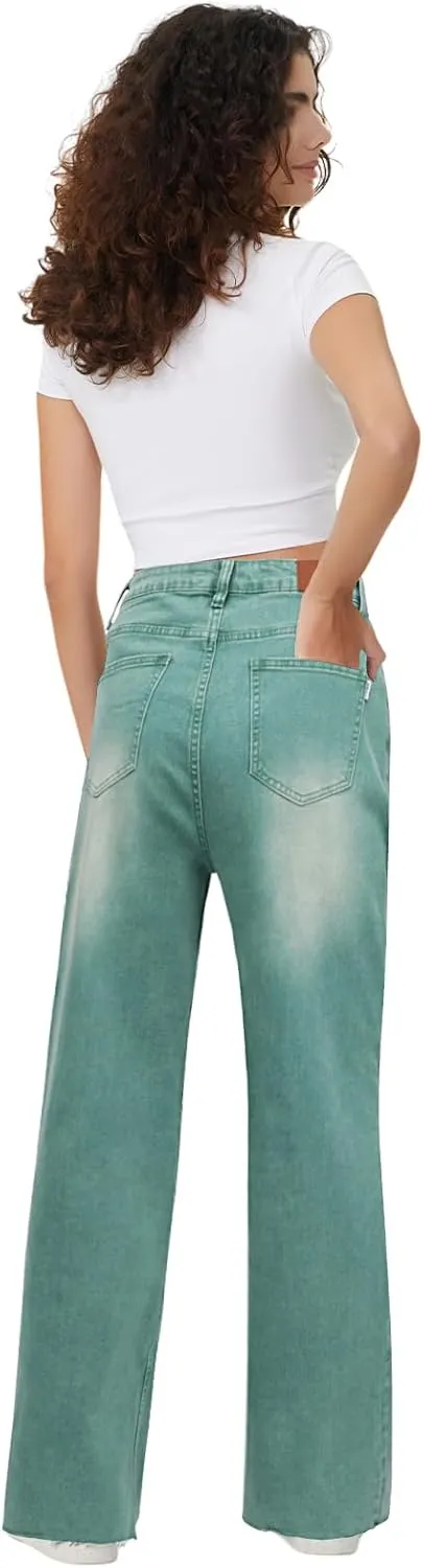 Genleck Women Loose Ripped Boyfriends Jeans High Waist Baggy Denim Pants Distressed Wide Leg Jeans Y2K