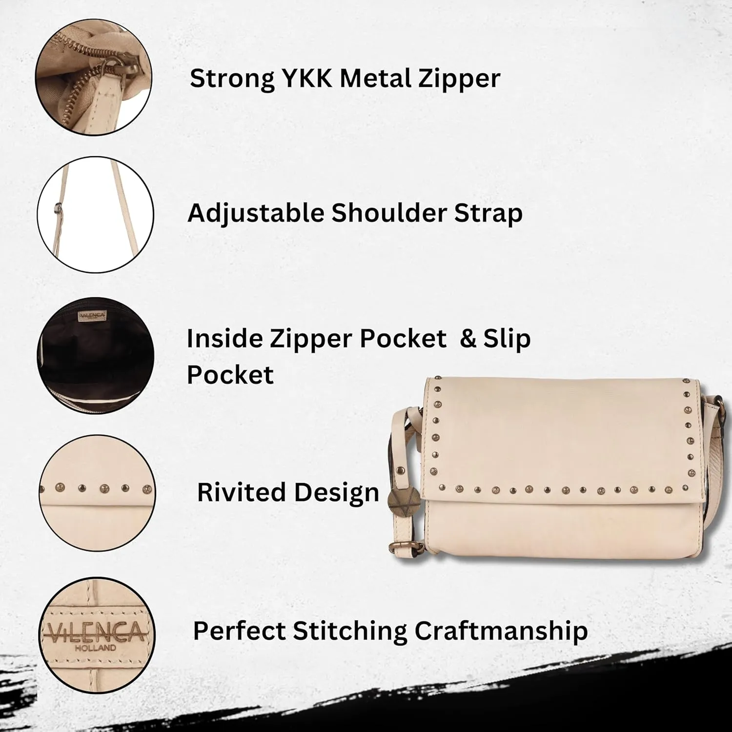 Genuine Italian Leather Boho Studded Crossbody Shoulder Bag - Stylish, Durable, & Perfect for Everyday Use for women