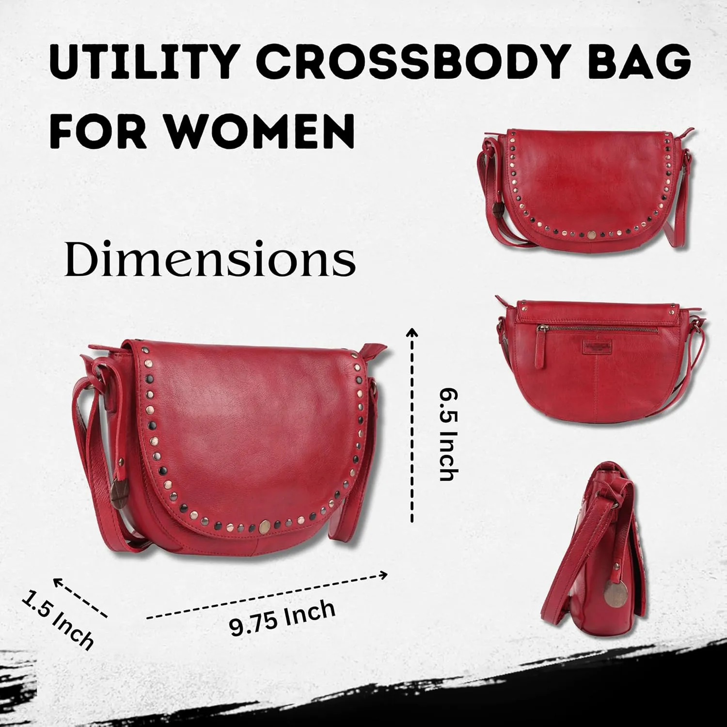 Genuine Italian Leather Boho Studded Crossbody Shoulder Bag - Stylish, Durable, & Perfect for Everyday Use for women