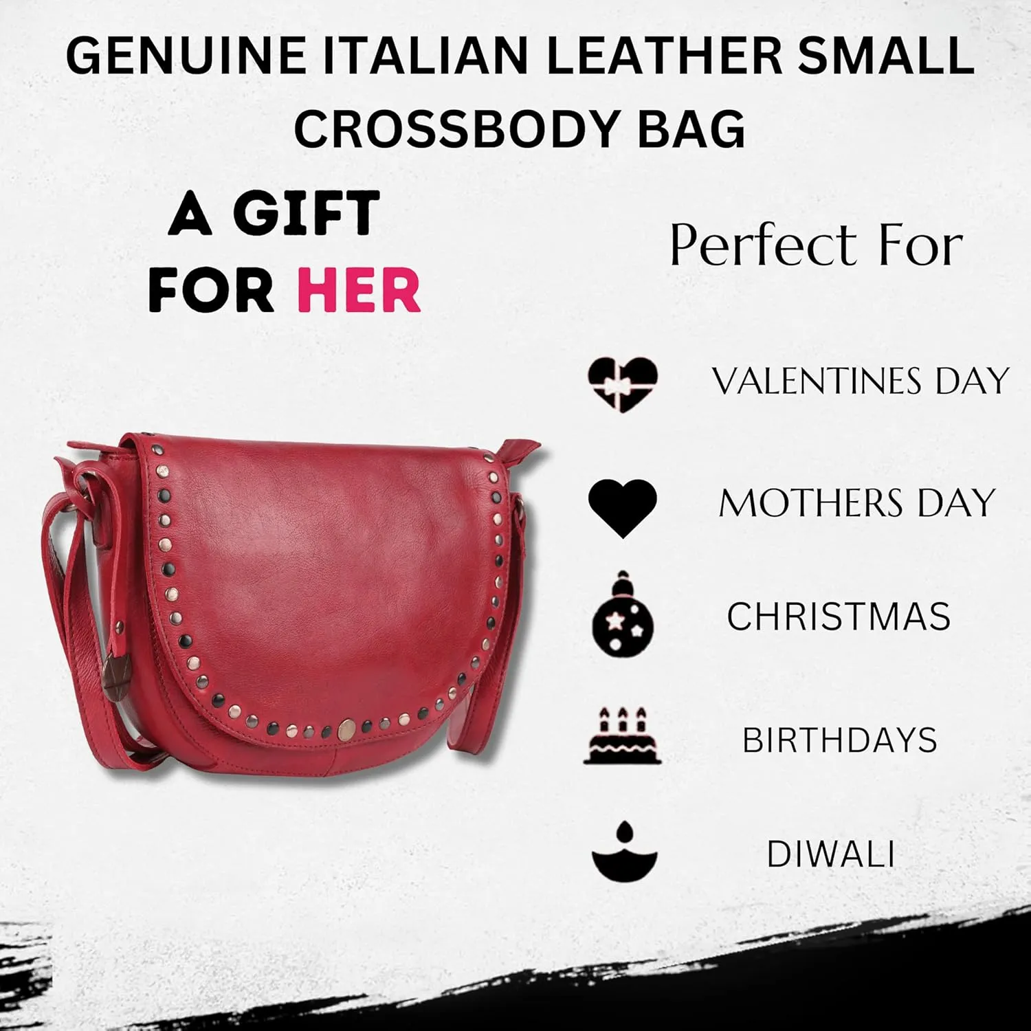 Genuine Italian Leather Boho Studded Crossbody Shoulder Bag - Stylish, Durable, & Perfect for Everyday Use for women