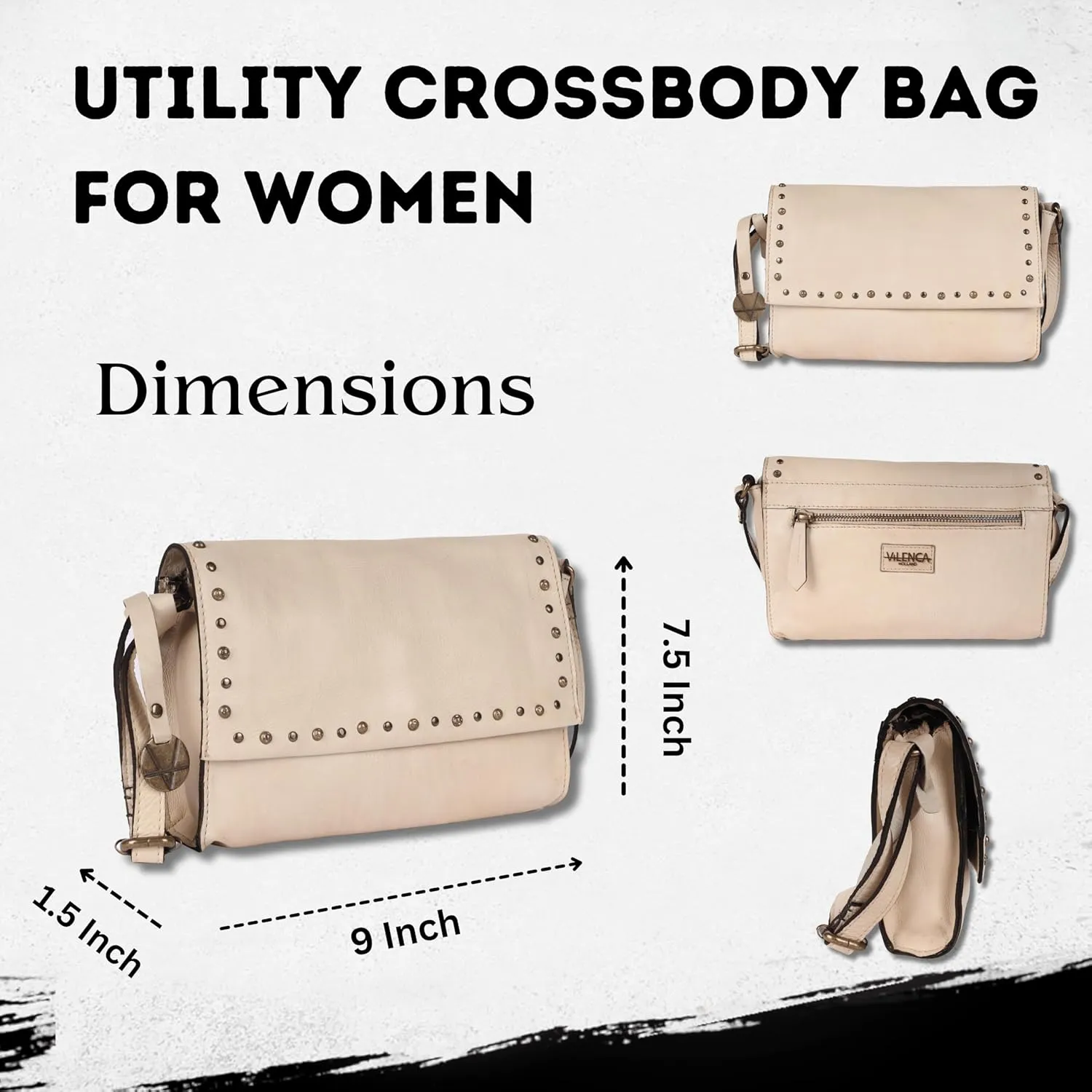 Genuine Italian Leather Boho Studded Crossbody Shoulder Bag - Stylish, Durable, & Perfect for Everyday Use for women