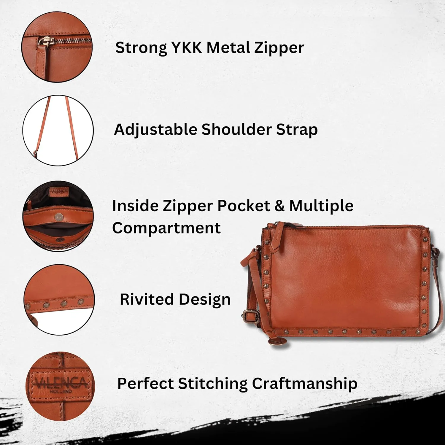 Genuine Italian Leather Boho Studded Crossbody Shoulder Bag - Stylish, Durable, & Perfect for Everyday Use for women