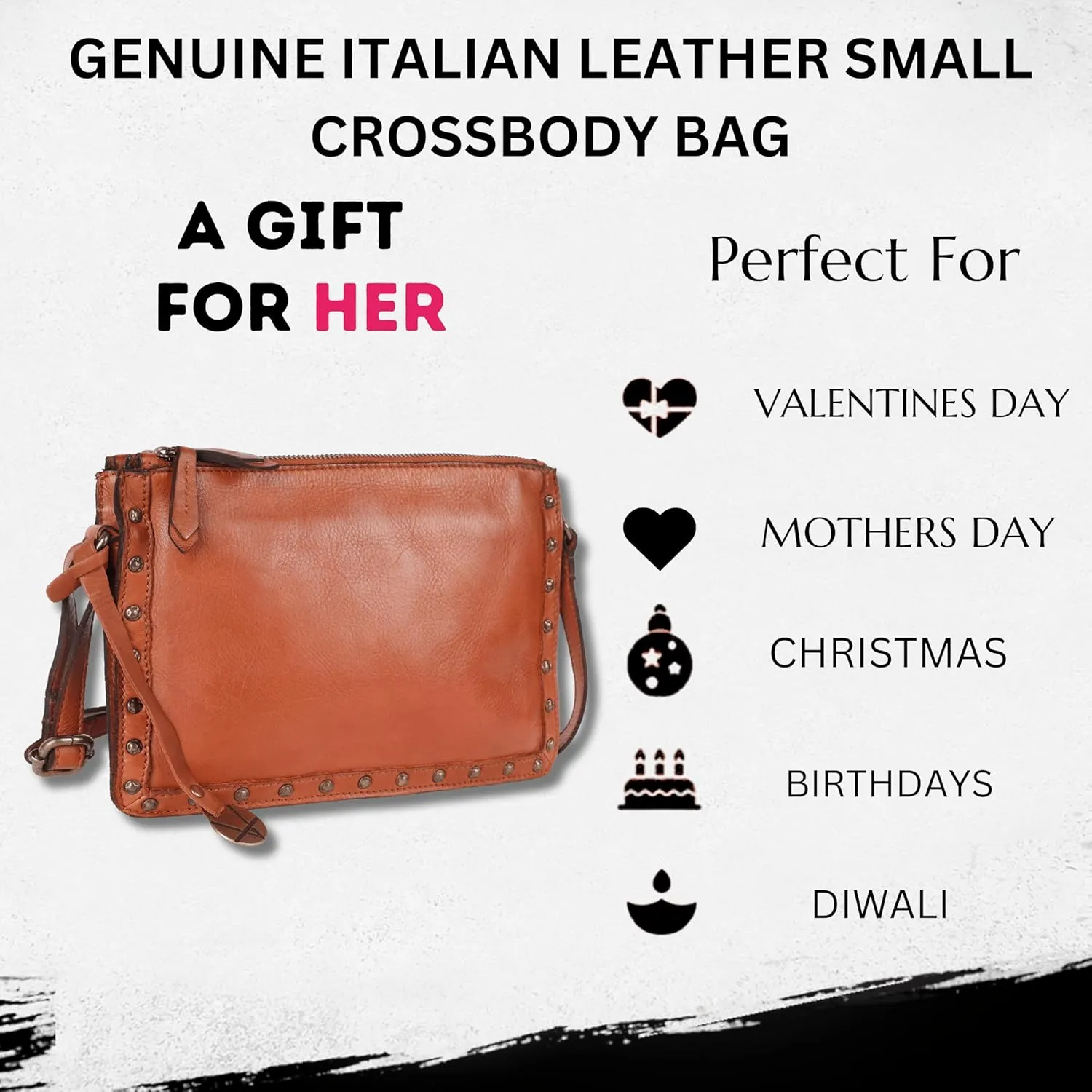Genuine Italian Leather Boho Studded Crossbody Shoulder Bag - Stylish, Durable, & Perfect for Everyday Use for women