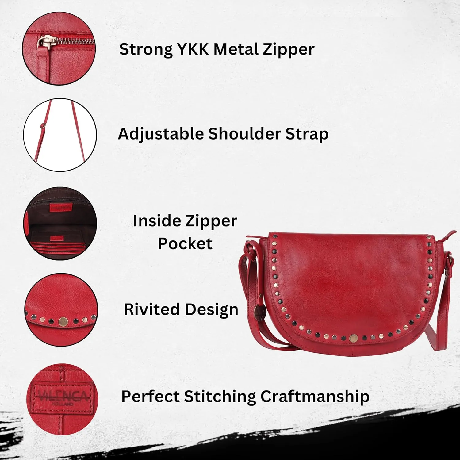 Genuine Italian Leather Boho Studded Crossbody Shoulder Bag - Stylish, Durable, & Perfect for Everyday Use for women