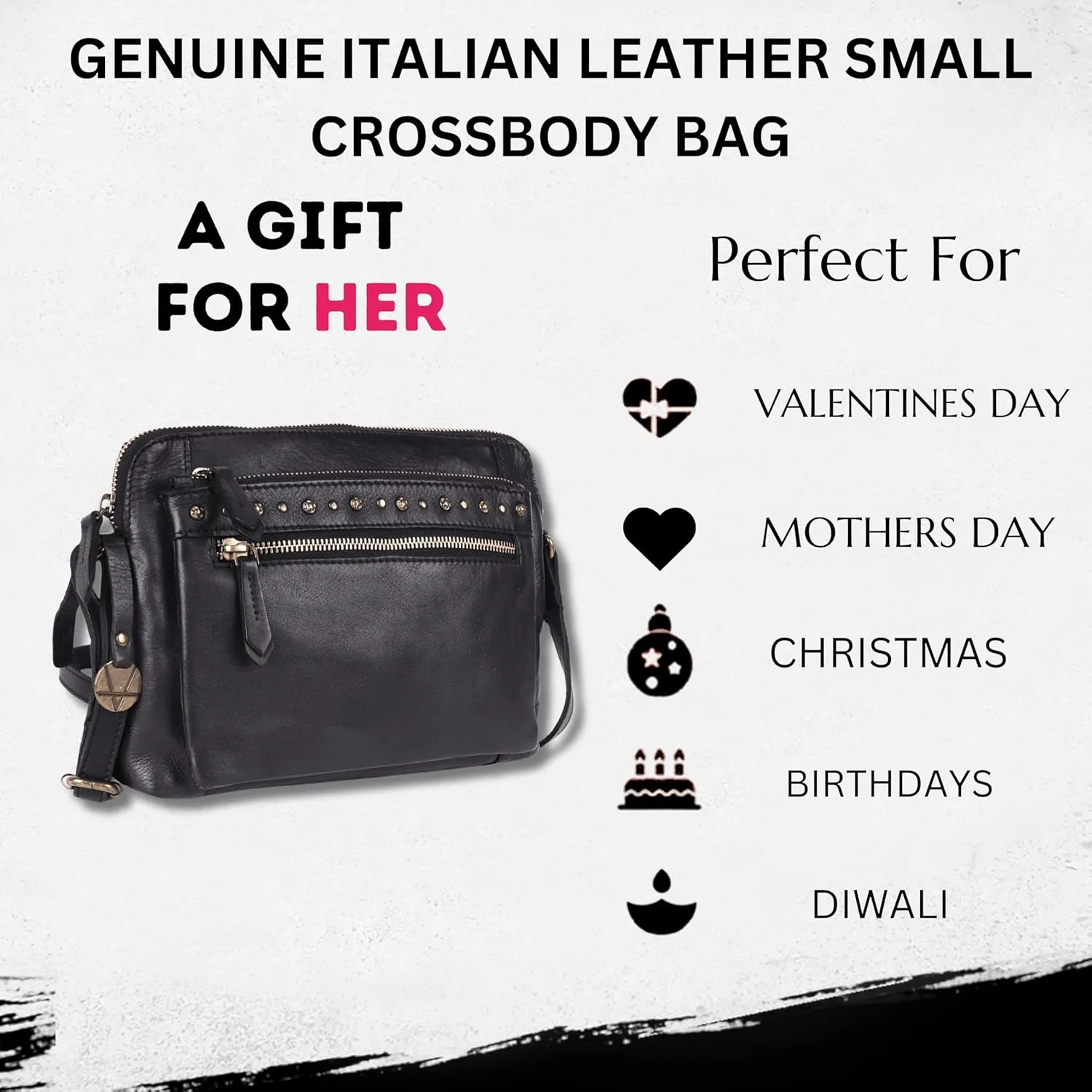 Genuine Italian Leather Boho Studded Shoulder Sling Bag - Stylish, Durable, & Perfect for Everyday Use for women