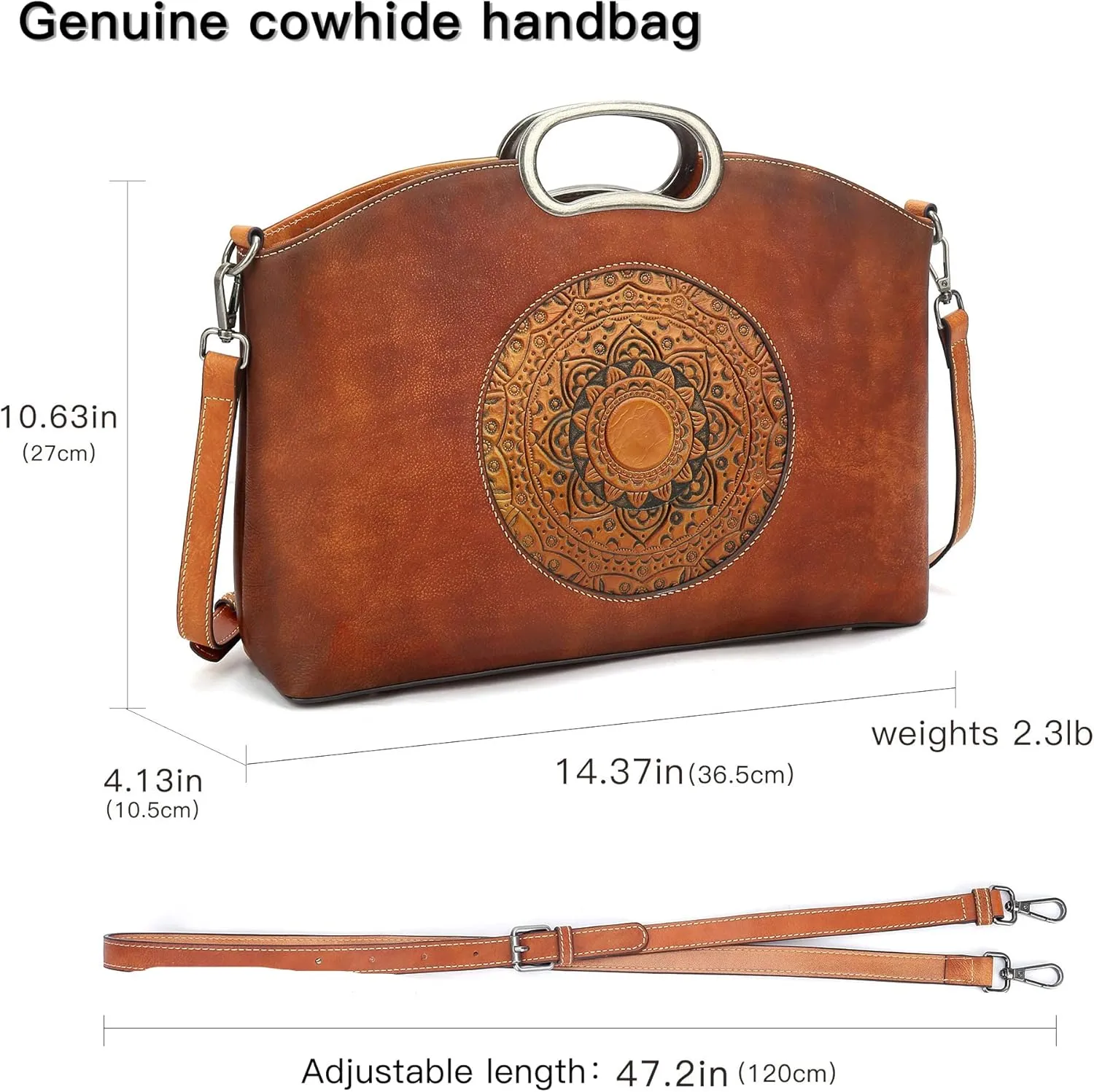 Genuine Leather Handbags for Women, Organizer Crossbody Bag Large Satchel Vintage Embossing Totem Shoulder Bag