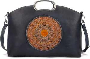 Genuine Leather Handbags for Women, Organizer Crossbody Bag Large Satchel Vintage Embossing Totem Shoulder Bag