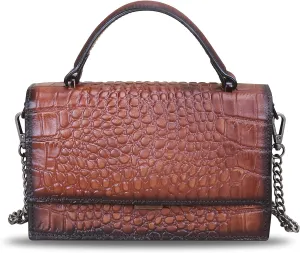 Genuine Leather Handbags for Women Small Satchel Purse Luxury Top Handle Real Leather Embossed Design Crossbody Bag