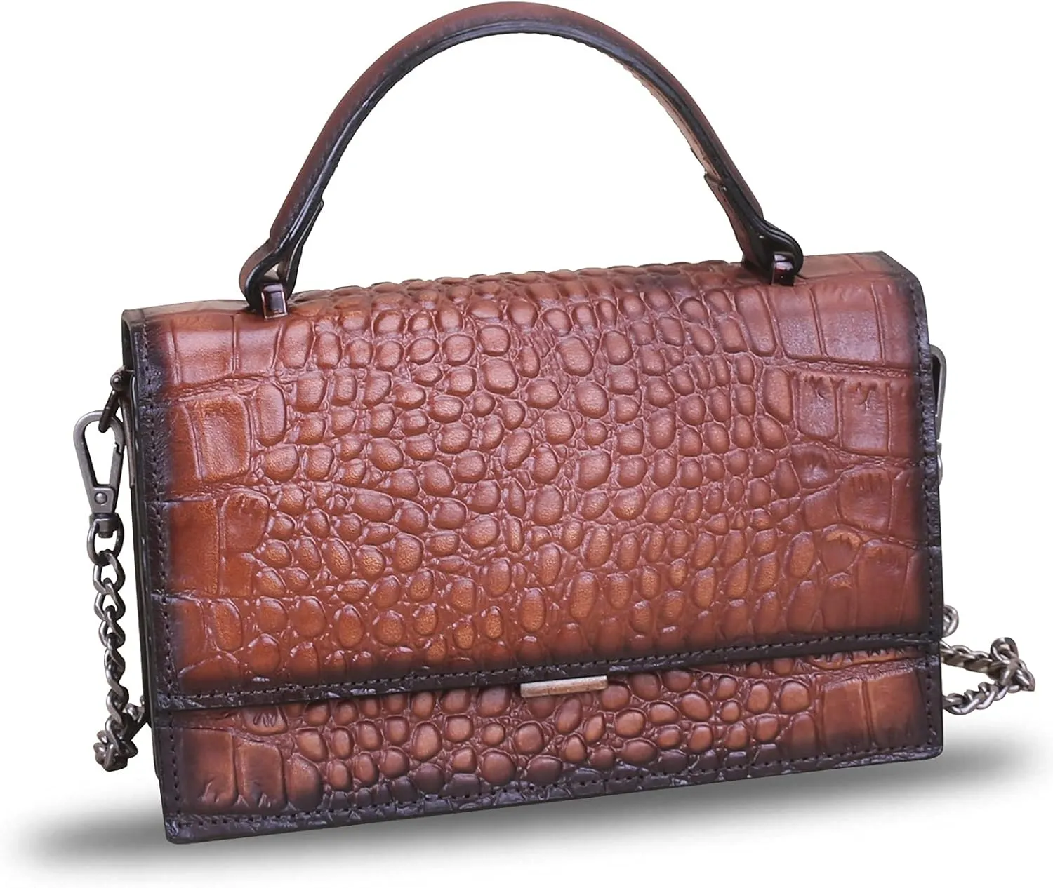 Genuine Leather Handbags for Women Small Satchel Purse Luxury Top Handle Real Leather Embossed Design Crossbody Bag