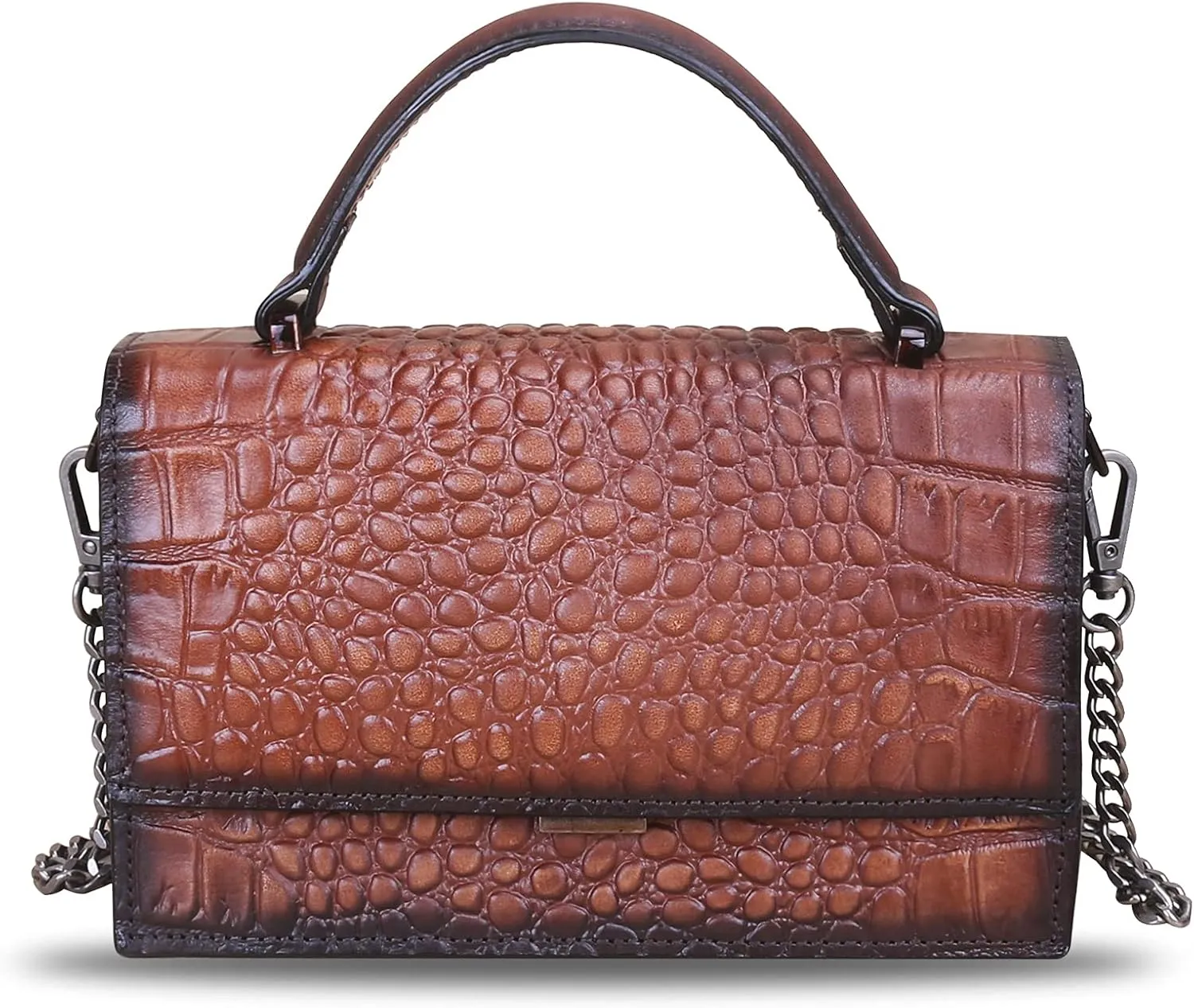 Genuine Leather Handbags for Women Small Satchel Purse Luxury Top Handle Real Leather Embossed Design Crossbody Bag