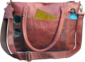 Genuine Leather Messenger Bag For Women’s – Rustic Brown Shoulder Satchel with Back Zip Pocket & 3 Front Compartments | Crossbody Tote for Everyday Use.