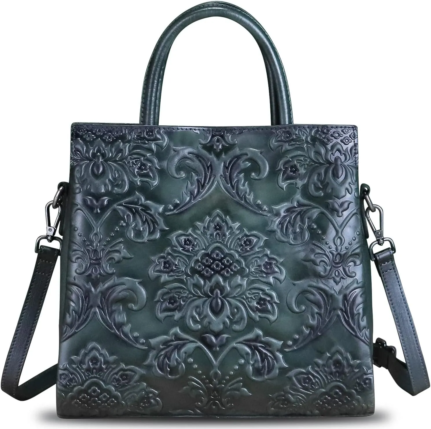 Genuine Leather Satchel for Women Top Handle Handbag Handmade Embossed Vintage Satchel Crossbody Handbags Purse Bag