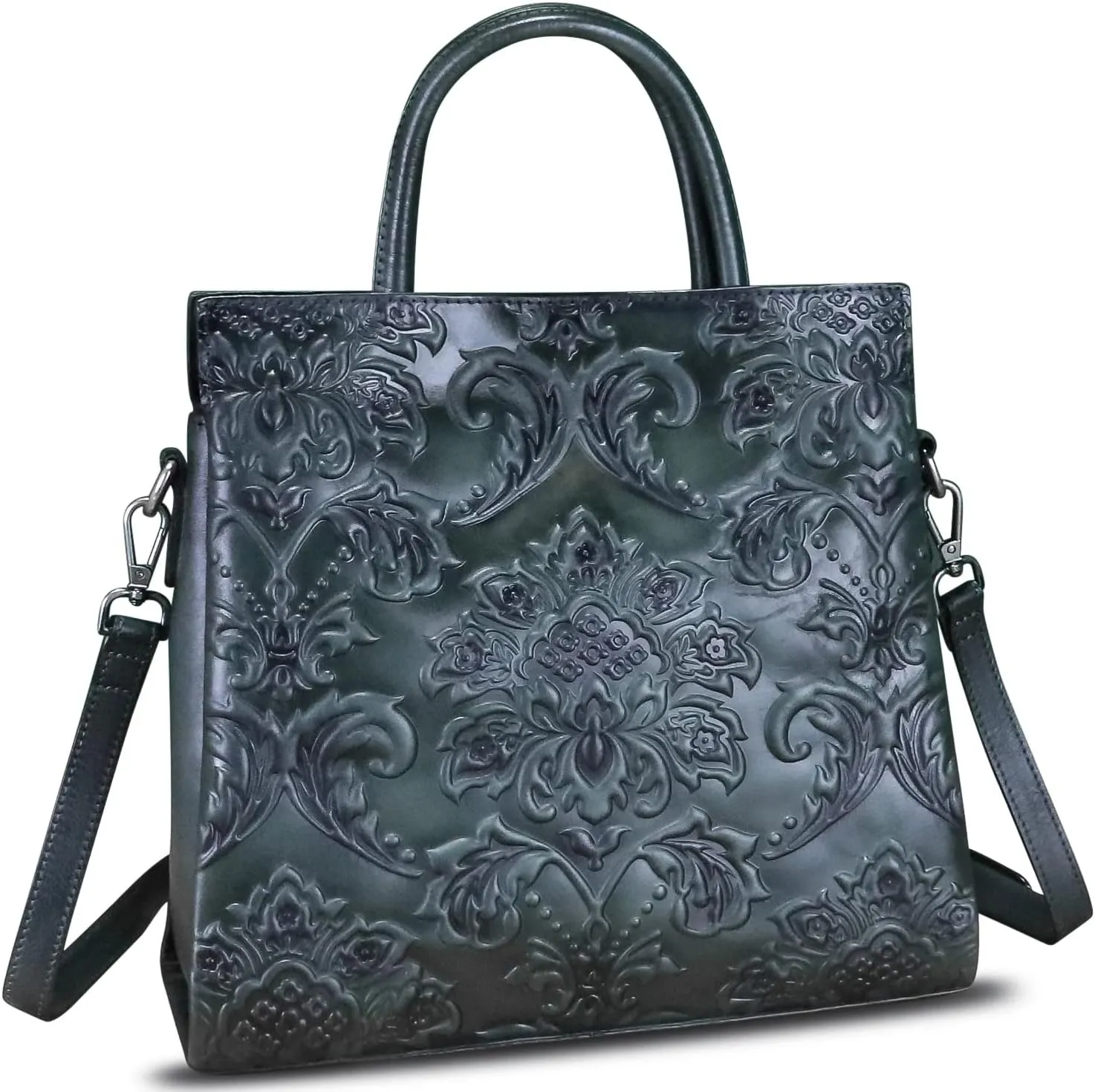 Genuine Leather Satchel for Women Top Handle Handbag Handmade Embossed Vintage Satchel Crossbody Handbags Purse Bag