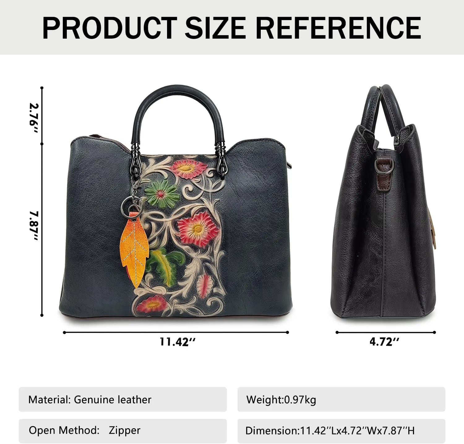 Genuine Leather Vintage Bag for Women: Cowhide Leather Crossbody Purse - Flower Embossed Handbag