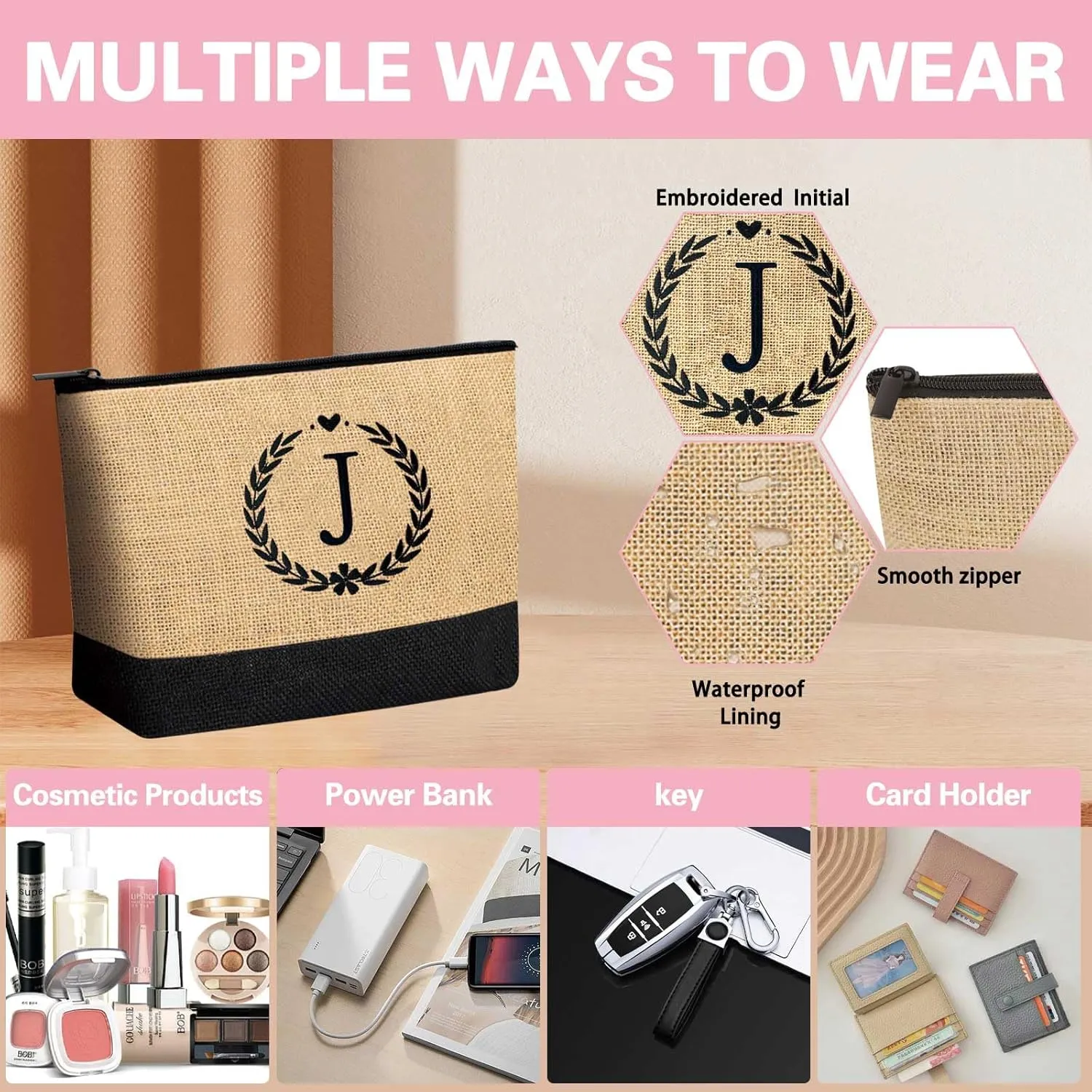 GhvyenntteS Mothers Day Gifts - Mama Bag, Initial Jute Tote Bag & Makeup Bag, Personalized Gifts for Women Mom Wife Grandma