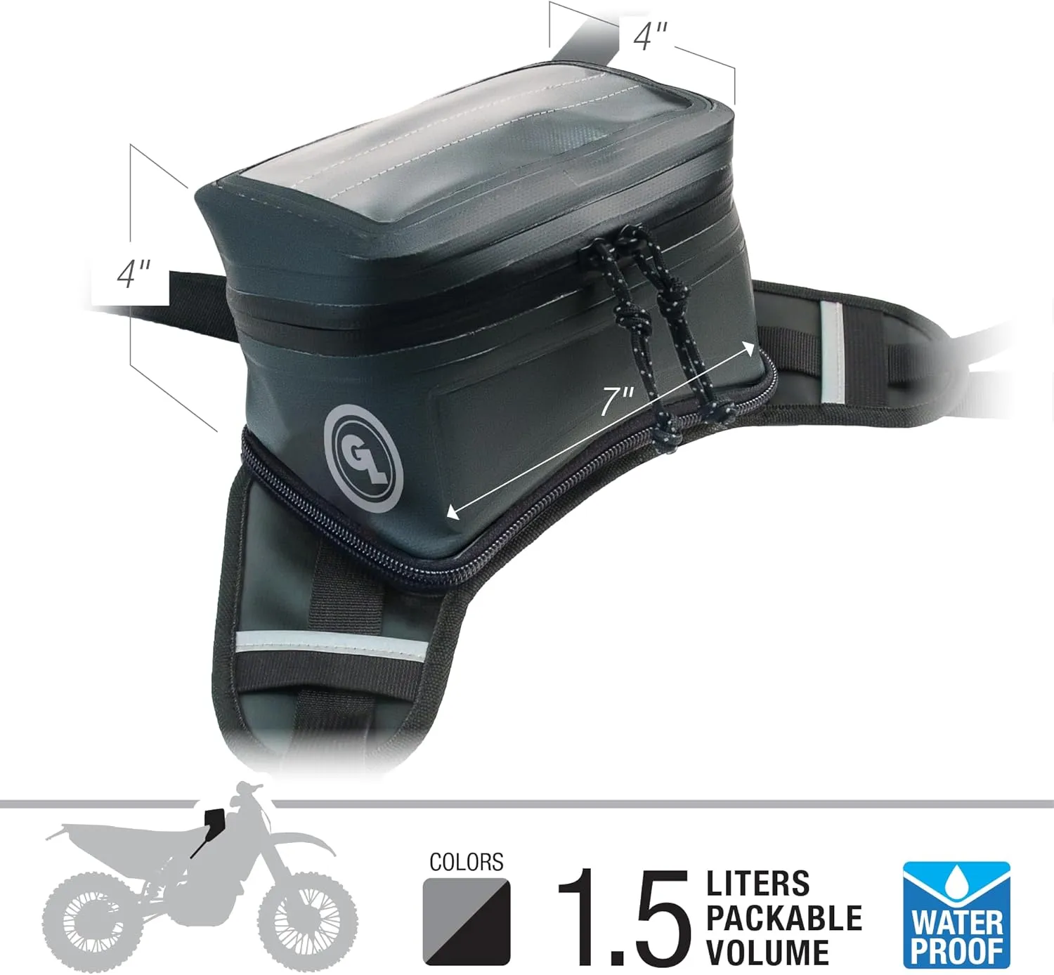 Giant Loop Gray Buckin' Roll Tank Bag, Minimalist Waterproof Motorcycle Tank Bag, 1.5-Liters Capacity, Fits Any Dirt Bike, Adventure, Dual Sport & More