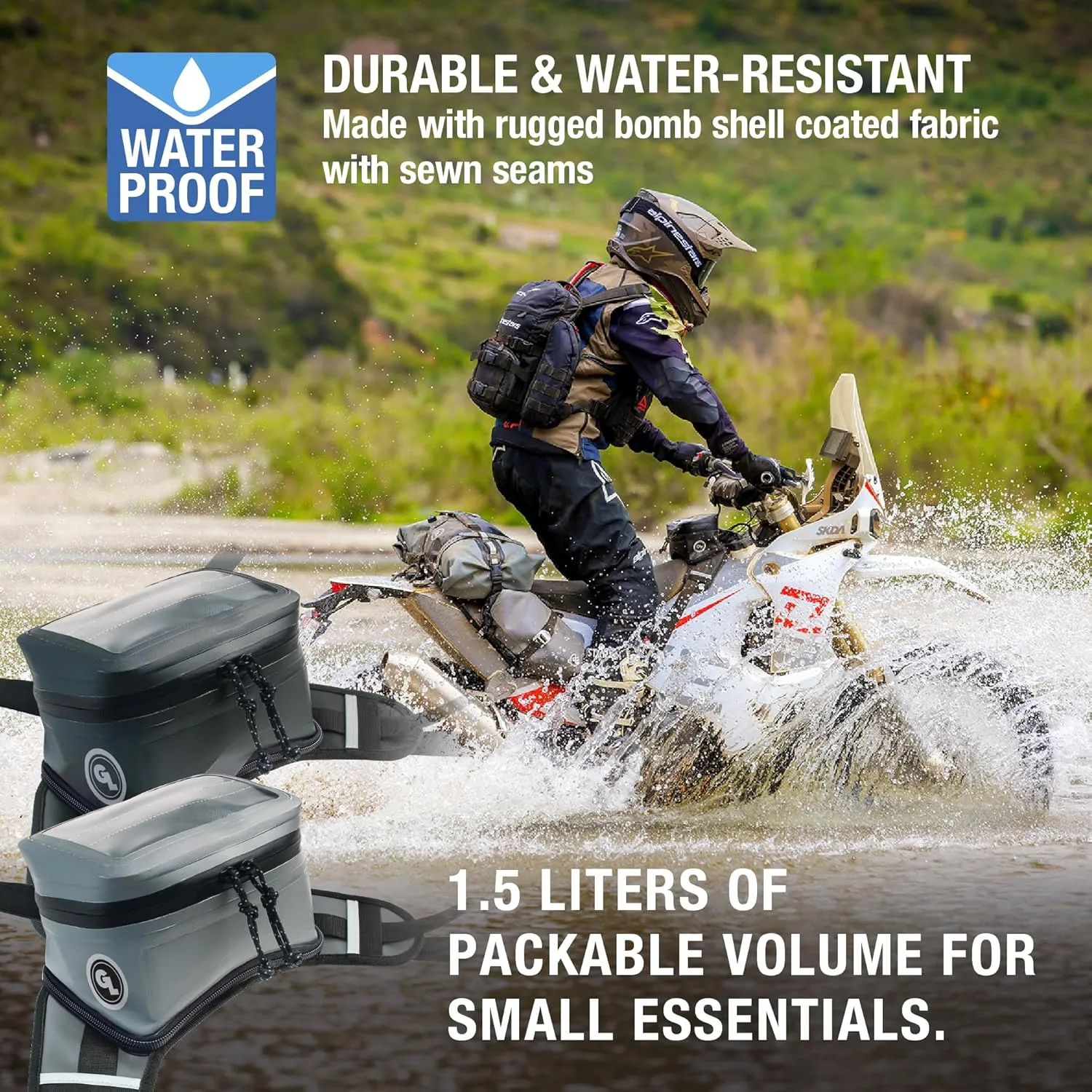 Giant Loop Gray Buckin' Roll Tank Bag, Minimalist Waterproof Motorcycle Tank Bag, 1.5-Liters Capacity, Fits Any Dirt Bike, Adventure, Dual Sport & More