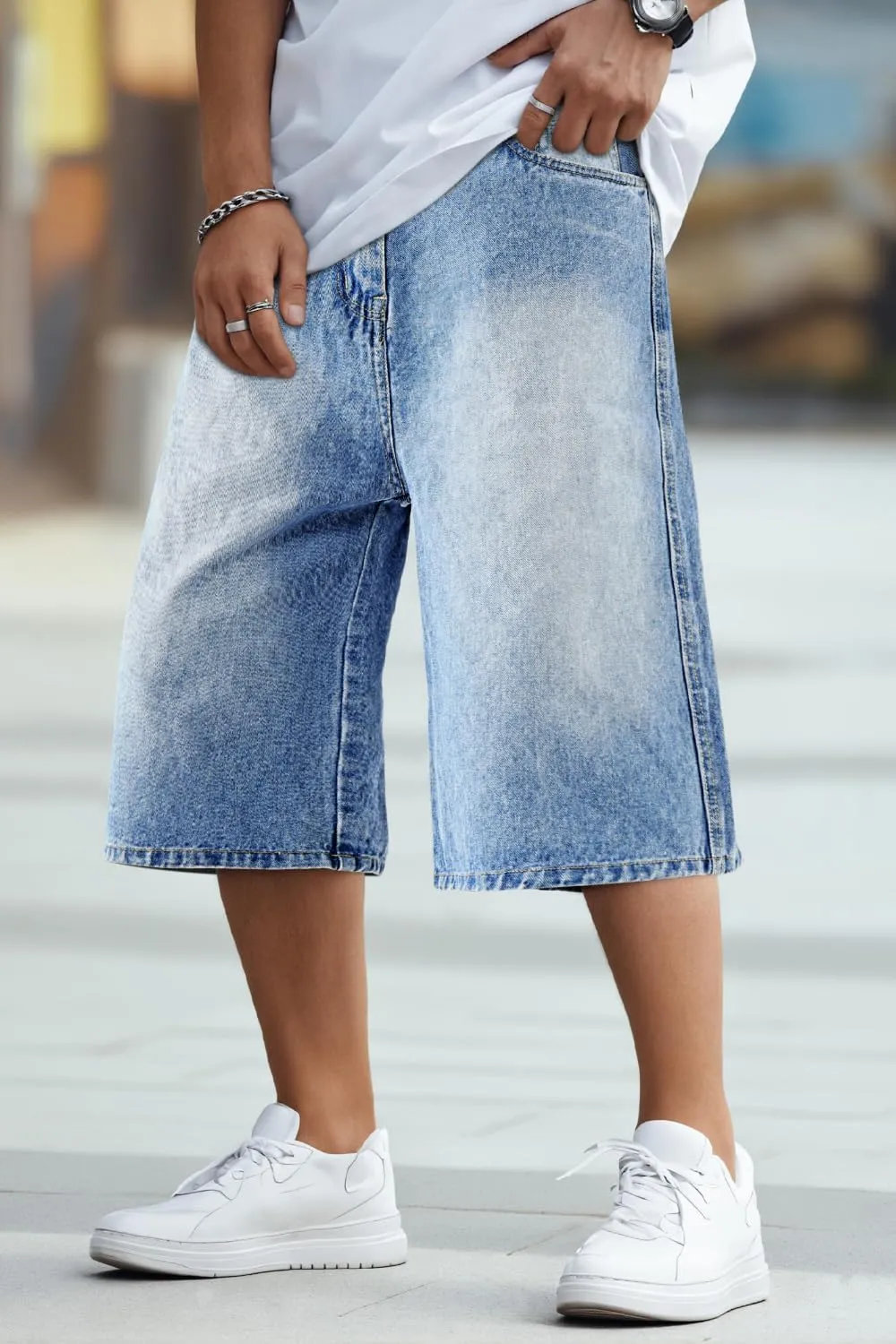 GINGTTO Mens Baggy Jean Shorts Loose Fit Long Denim Shorts Below Knee 15 Inch Inseam