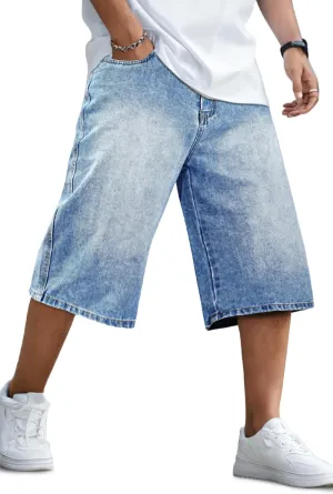 GINGTTO Mens Baggy Jean Shorts Loose Fit Long Denim Shorts Below Knee 15 Inch Inseam
