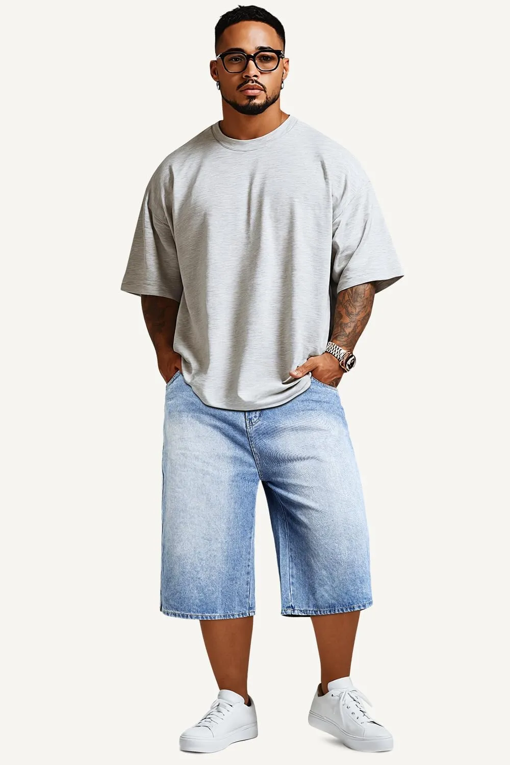 GINGTTO Mens Baggy Jean Shorts Loose Fit Long Denim Shorts Below Knee 15 Inch Inseam
