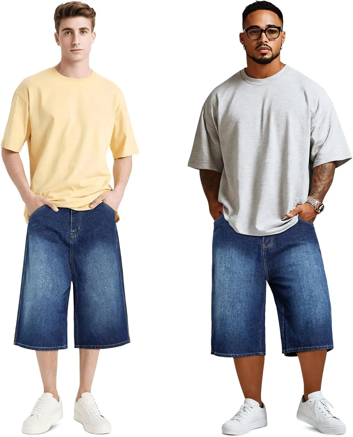 GINGTTO Mens Baggy Jean Shorts Loose Fit Long Denim Shorts Below Knee 15 Inch Inseam