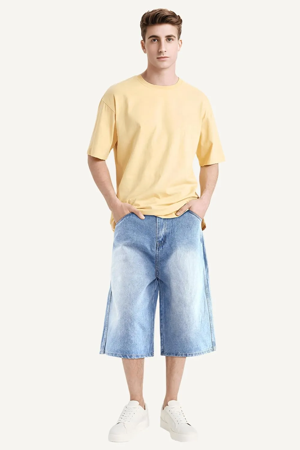 GINGTTO Mens Baggy Jean Shorts Loose Fit Long Denim Shorts Below Knee 15 Inch Inseam