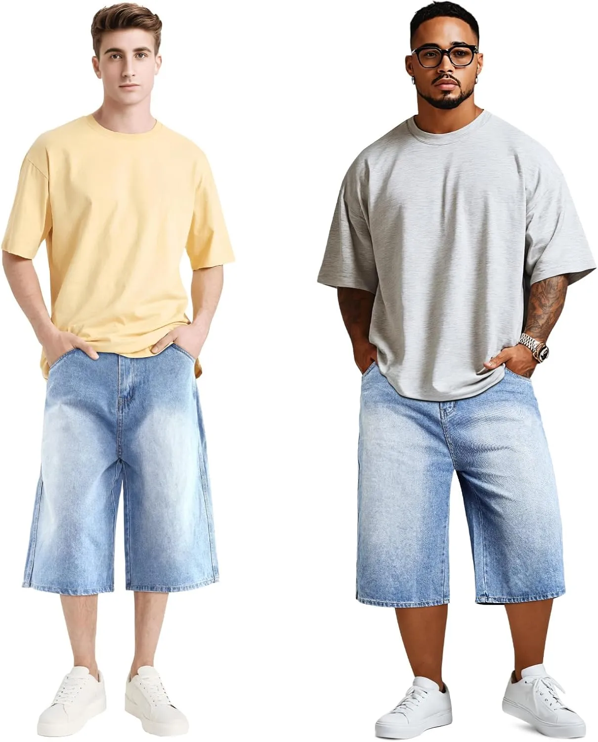 GINGTTO Mens Baggy Jean Shorts Loose Fit Long Denim Shorts Below Knee 15 Inch Inseam