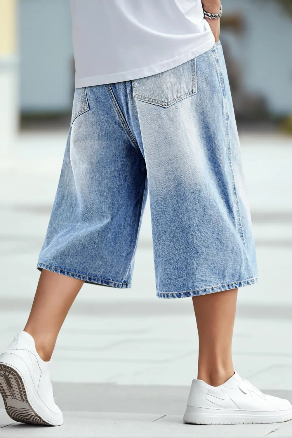 GINGTTO Mens Baggy Jean Shorts Loose Fit Long Denim Shorts Below Knee 15 Inch Inseam